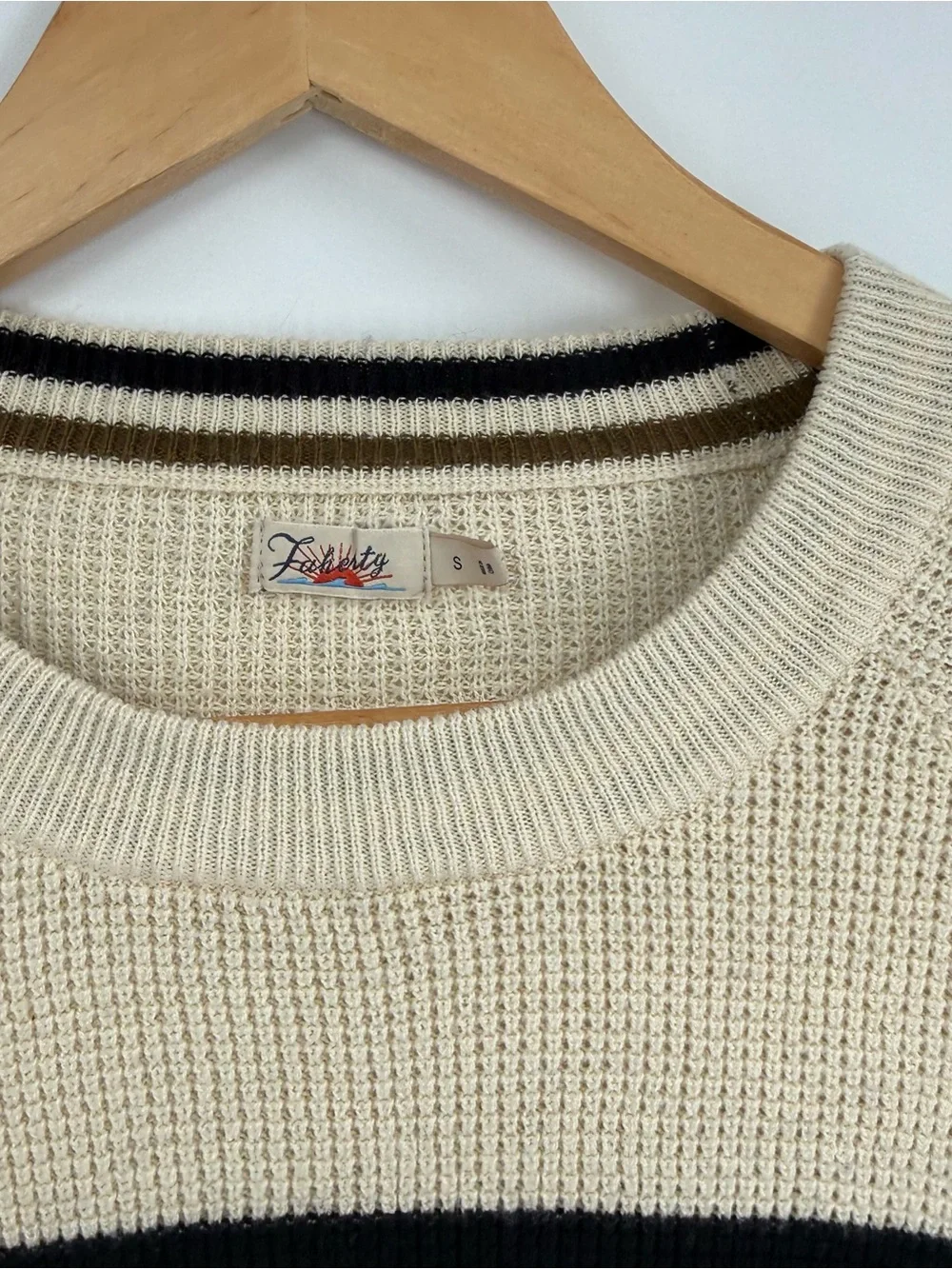 Faherty Women's Size S Waffle Knit Striped Sweater Top Organic Cotton Cashmere